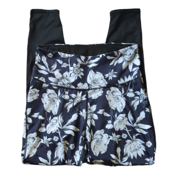Everlast Floral Full Length High Rise Workout Leggings Navy Blue and Black - Picture 1 of 8